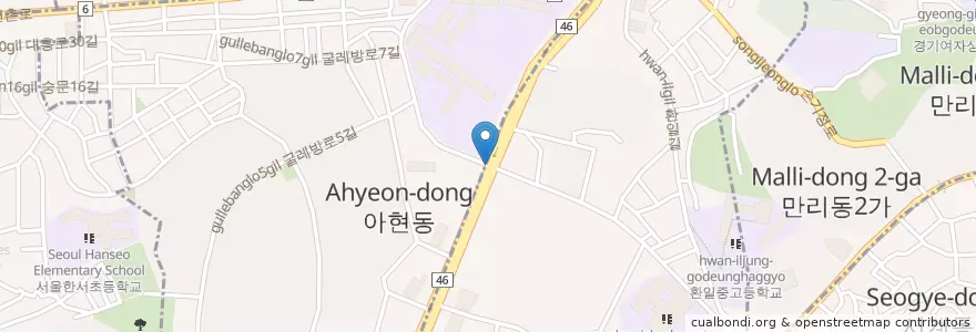 Mapa de ubicacion de 아현초등교 en 대한민국, 서울, 아현동.