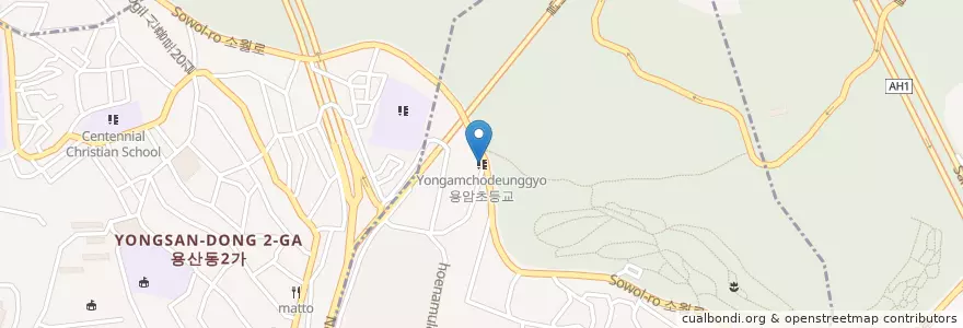 Mapa de ubicacion de 용암초등교 en 대한민국, 서울, 용산구, 용산2가동, 이태원2동.