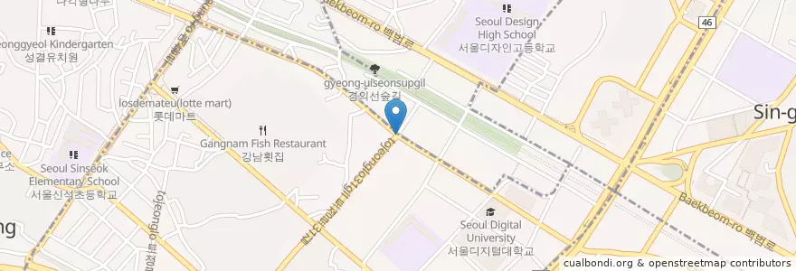 Mapa de ubicacion de 염리초등교 en Güney Kore, Seul, 마포구, 용강동.