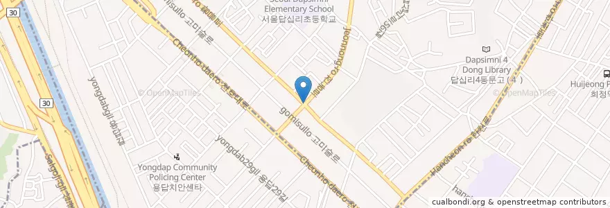 Mapa de ubicacion de 답십리초등교 en 大韓民国, ソウル, 城東区, 東大門区, 답십리1동.