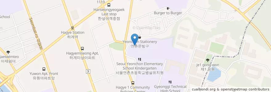 Mapa de ubicacion de 연촌초등교 en Güney Kore, Seul, 노원구, 하계1동.