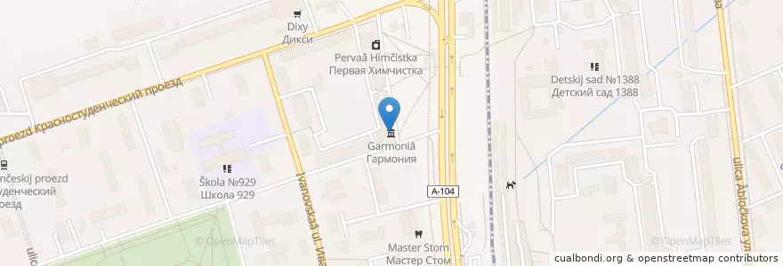 Mapa de ubicacion de Гармония en Rusia, Distrito Federal Central, Москва, Северный Административный Округ, Тимирязевский Район.