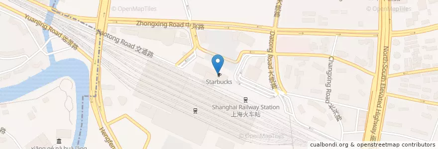 Mapa de ubicacion de Starbucks en Chine, Shanghai, District De Jing'an.