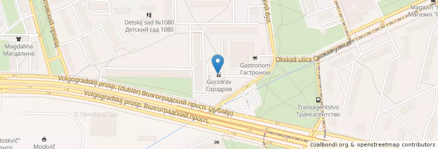 Mapa de ubicacion de Горздрав en Rússia, Distrito Federal Central, Москва, Юго-Восточный Административный Округ, Район Текстильщики.