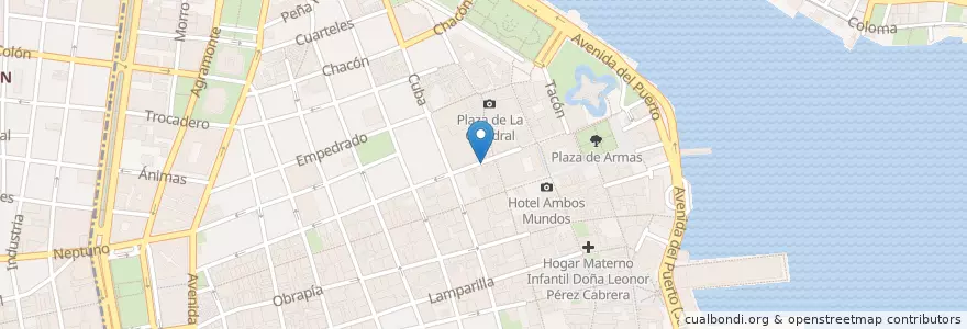 Mapa de ubicacion de Café O'Reilly en キューバ, La Habana, La Habana Vieja.