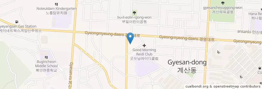 Mapa de ubicacion de 계산동 en 大韓民国, 仁川広域市, 桂陽区, 계산동.