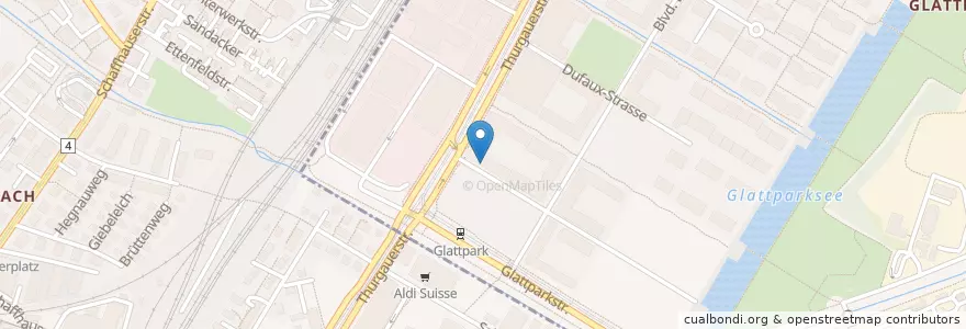 Mapa de ubicacion de Poststelle 8152 Glattpark (Opfikon) en スイス, チューリッヒ, Bezirk Zürich, Zürich, Opfikon.