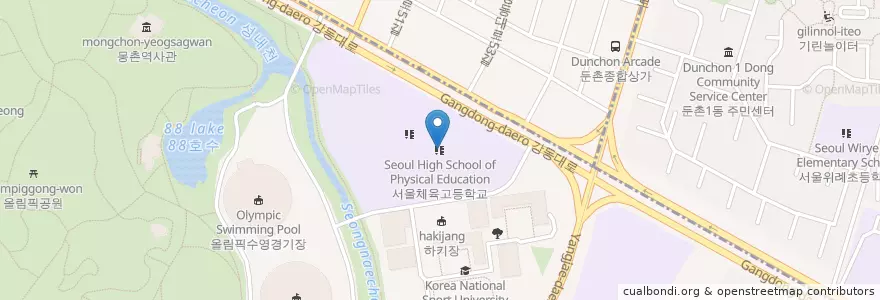 Mapa de ubicacion de 서울체육고등학교 en 대한민국, 서울, 송파구, 오륜동.