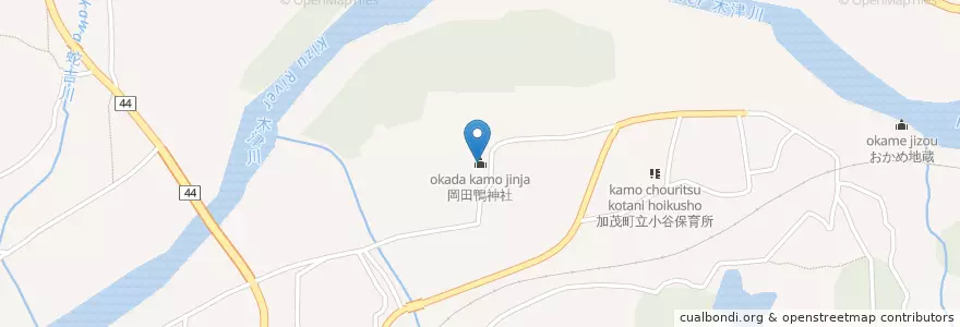 Mapa de ubicacion de 岡田鴨神社 en Japan, Präfektur Kyōto, 木津川市.