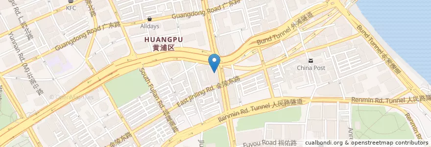 Mapa de ubicacion de 北京银行 en چین, شانگهای, منطقه هوانگ‌پو، شانگهای.