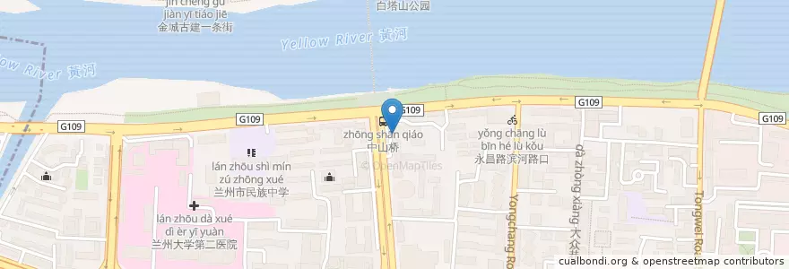 Mapa de ubicacion de 中国银行兰州市西关什字支行 en Çin, Kansu, 兰州市 (Lanzhou), 城关区, 张掖路街道.