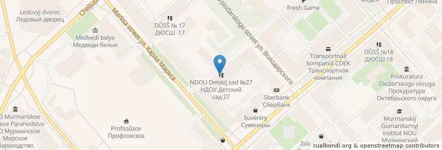Mapa de ubicacion de НДОУ Детский сад №27 en Russland, Föderationskreis Nordwest, Oblast Murmansk, Городской Округ Мурманск.