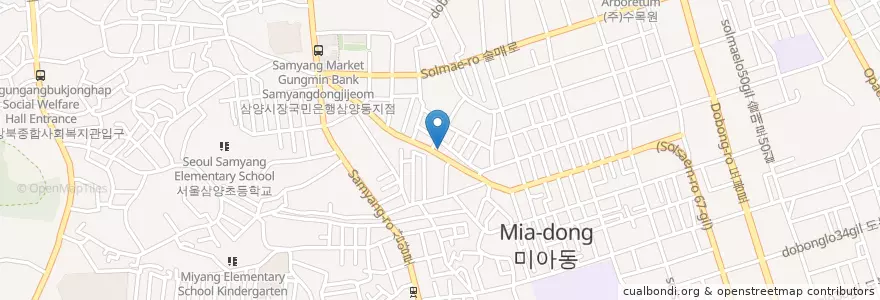 Mapa de ubicacion de 미아3치안센터 en 大韓民国, ソウル, 江北区, 삼양동, 송천동.