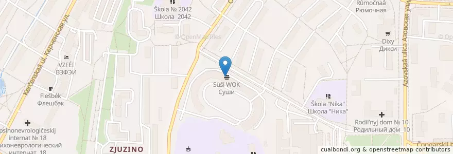 Mapa de ubicacion de Суши WOK en Rusia, Distrito Federal Central, Москва, Юго-Западный Административный Округ, Район Зюзино.