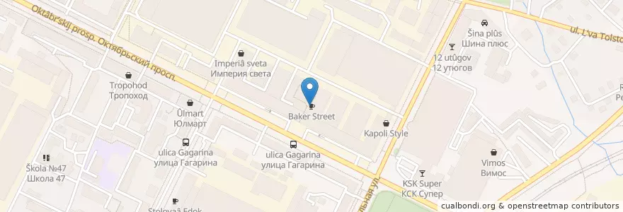 Mapa de ubicacion de Baker Street en Russie, District Fédéral Du Nord-Ouest, Oblast De Pskov, Псковский Район, Городской Округ Псков.