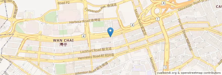 Mapa de ubicacion de Hang Seng Bank en 中国, 広東省, 香港, 香港島, 新界, 灣仔區 Wan Chai District.