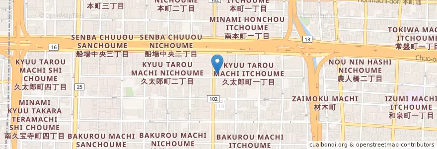 Mapa de ubicacion de バンコク銀行 en 일본, 오사카부, 오사카, 中央区.