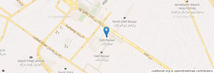 Mapa de ubicacion de بازار قهوه en İran, Fars Eyaleti, شهرستان شیراز, بخش مرکزی, شیراز.
