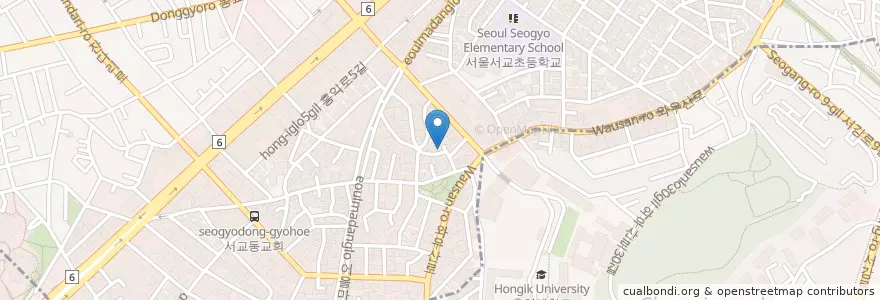Mapa de ubicacion de 향미식당 en 대한민국, 서울, 마포구, 서교동.