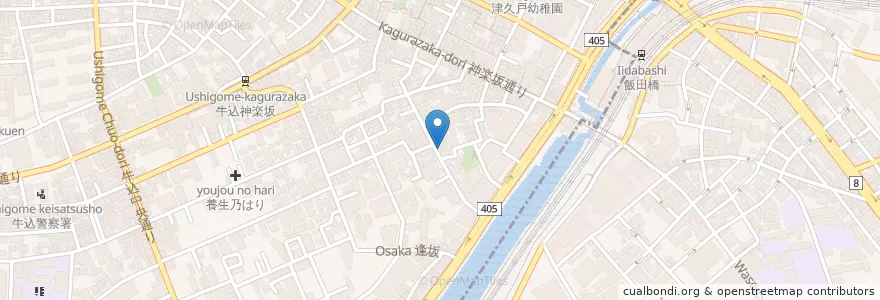 Mapa de ubicacion de 神楽坂若宮八幡宮 en Japonya, 東京都.