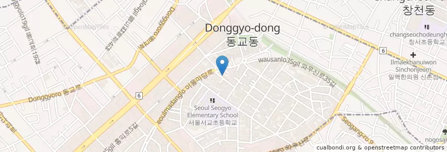 Mapa de ubicacion de 우리닭갈비 en 대한민국, 서울, 마포구, 서교동.