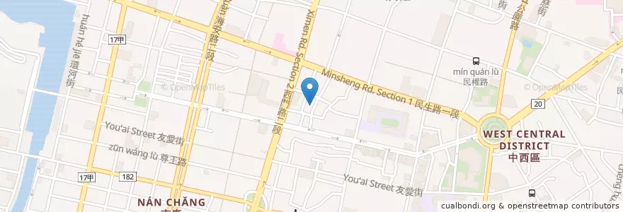 Mapa de ubicacion de 小豪洲沙茶爐本店 en 臺灣, 臺南市, 中西區.