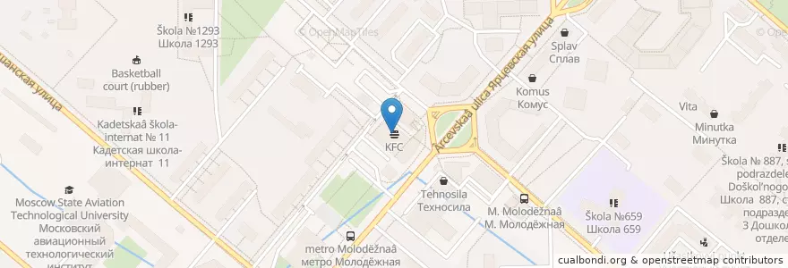 Mapa de ubicacion de KFC en Rusland, Centraal Federaal District, Moskou, Западный Административный Округ, Район Кунцево.
