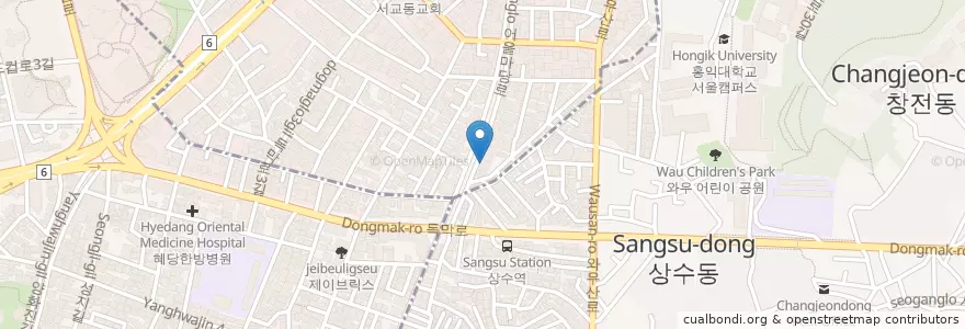 Mapa de ubicacion de 하나노 오오카미 en Zuid-Korea, Seoel, 마포구, 서교동.