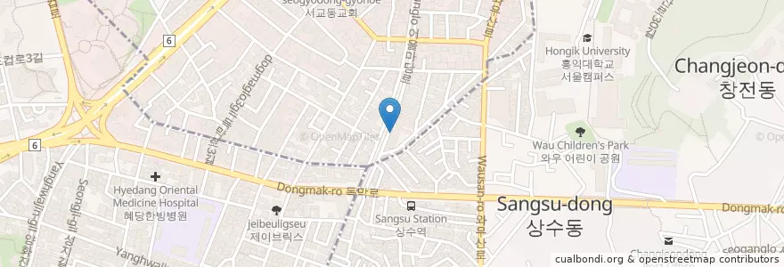 Mapa de ubicacion de 까페 꼼마 en Республика Корея, Сеул, 마포구, 서교동.