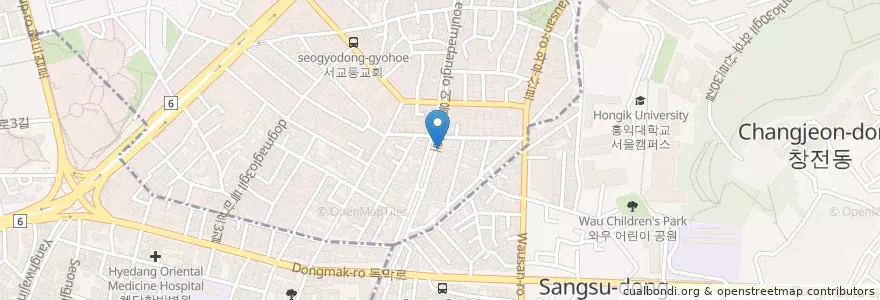 Mapa de ubicacion de 봉쥬비어 홍대점 en Corea Del Sud, Seul, 마포구, 서교동.