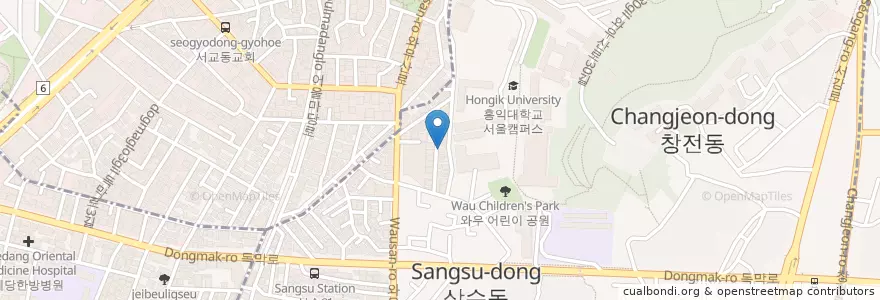Mapa de ubicacion de 스타벅스 홍대삼거리점 en Zuid-Korea, Seoel, 마포구, 서강동.