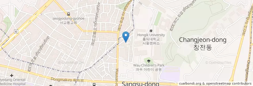 Mapa de ubicacion de 블뤼테 en Coreia Do Sul, Seul, 마포구, 서강동, 서교동.