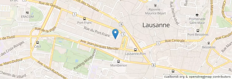 Mapa de ubicacion de Permanence PMU-Flon en Швейцария, Во, District De Lausanne, Lausanne.