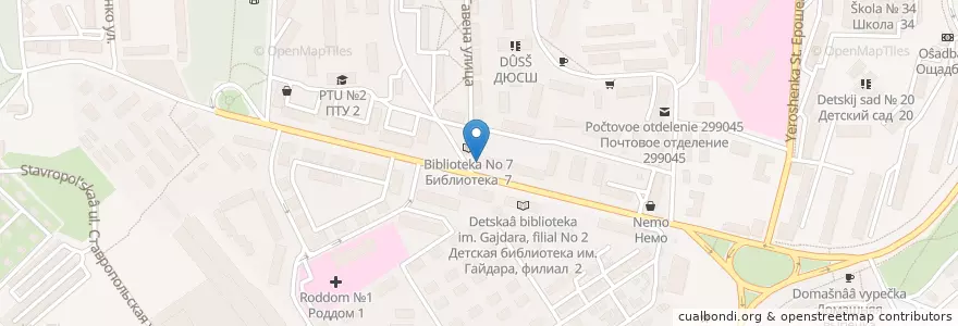 Mapa de ubicacion de Почтовое отделение 299028 en Rusland, Zuidelijk Federaal District, Sebastopol, Севастополь, Гагаринский Район, Гагаринский Округ.