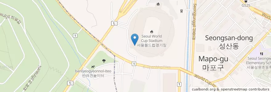 Mapa de ubicacion de King pizza;Magos en Corea Del Sur, Seúl, 마포구, 상암동, 성산2동.