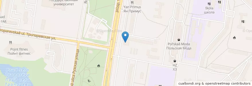 Mapa de ubicacion de Театр на Юго-Западе en Rusland, Centraal Federaal District, Moskou, Западный Административный Округ, Район Тропарёво-Никулино.
