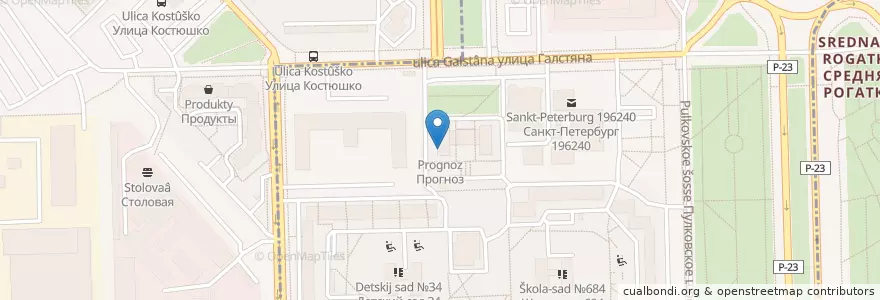 Mapa de ubicacion de Прогноз en Russland, Föderationskreis Nordwest, Oblast Leningrad, Sankt Petersburg, Moskauer Rajon, Округ Пулковский Меридиан.