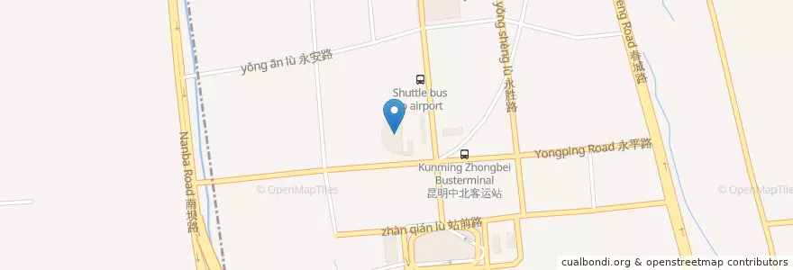 Mapa de ubicacion de 南窑客运站 en 中国, 云南省, 昆明市, 官渡区, 太和街道.