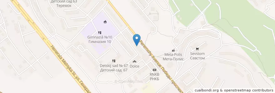 Mapa de ubicacion de Крыммедсервис en Russie, District Fédéral Du Sud, Sébastopol, Севастополь, Нахимовский Район, Нахимовский Округ.