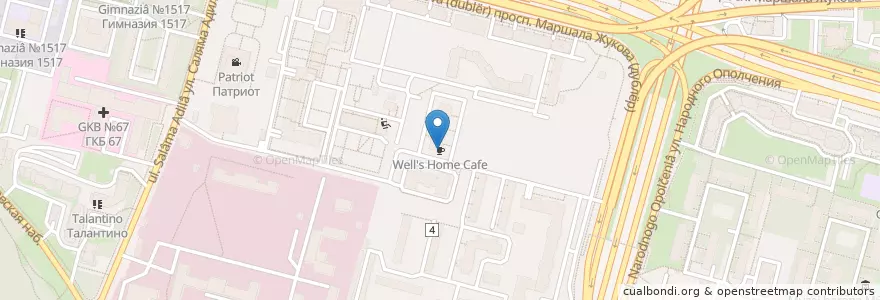 Mapa de ubicacion de Well's Home Cafe en 俄罗斯/俄羅斯, Центральный Федеральный Округ, Москва, Северо-Западный Административный Округ, Район Хорошёво-Мнёвники.