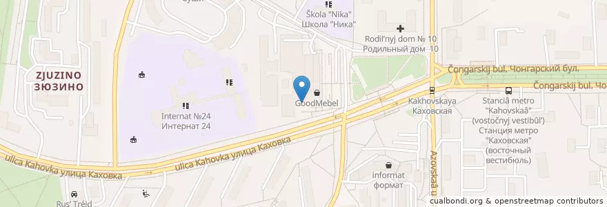 Mapa de ubicacion de KFC en Rússia, Distrito Federal Central, Москва, Юго-Западный Административный Округ, Район Зюзино.