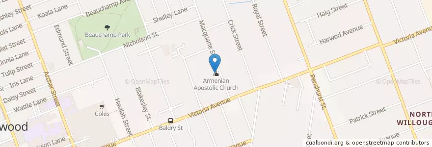 Mapa de ubicacion de Armenian Apostolic Church en Australie, Nouvelle Galles Du Sud, Willoughby City Council, Sydney.