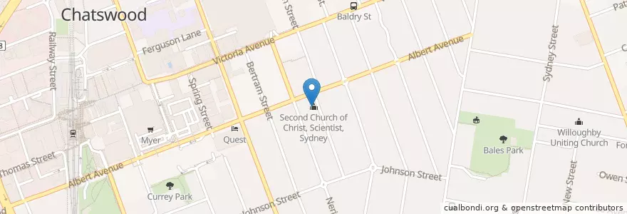 Mapa de ubicacion de Second Church of Christ, Scientist, Sydney en Australia, Nueva Gales Del Sur, Willoughby City Council, Sydney.