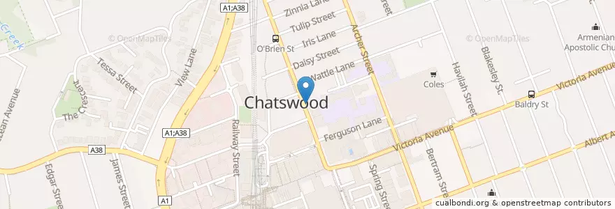Mapa de ubicacion de Chatswood Presbyterian Church en Australia, Nueva Gales Del Sur, Willoughby City Council, Sydney.