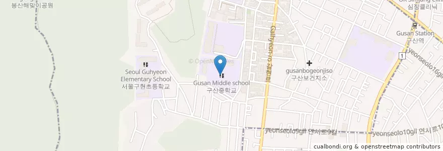 Mapa de ubicacion de 구산중학교 en 대한민국, 서울, 은평구, 구산동.