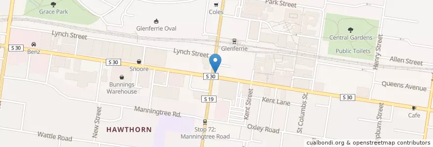Mapa de ubicacion de Hawthorn Grill House en Australia, Victoria, City Of Boroondara.