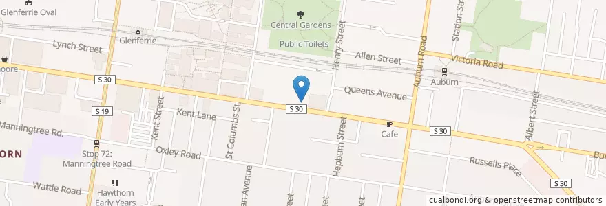 Mapa de ubicacion de Urban Kitchen en Australië, Victoria, City Of Boroondara.