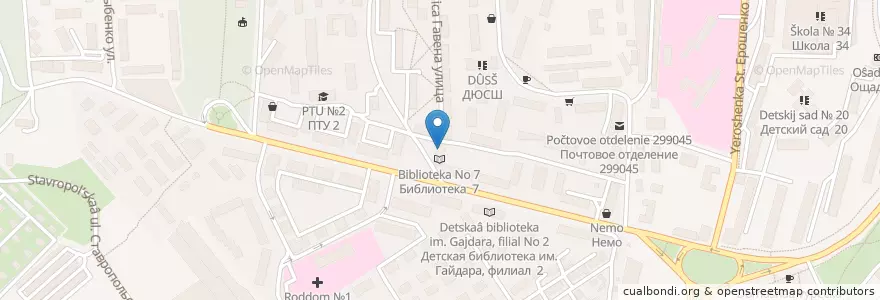 Mapa de ubicacion de Библиотека №7 en Russia, South Federal District, Sevastopol, Sevastopol, Гагаринский Район, Гагаринский Округ.