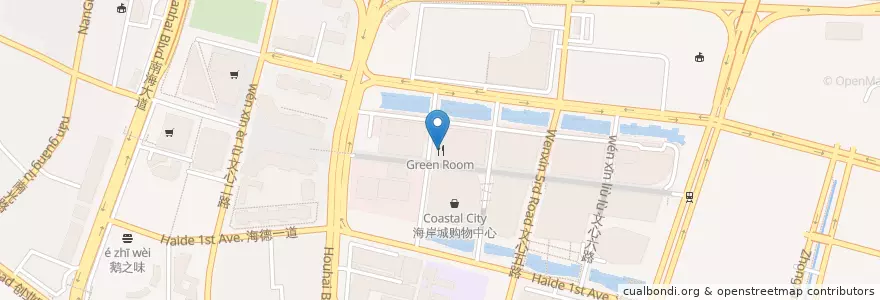 Mapa de ubicacion de Green Room en 中国, 広東省, 深セン市, 南山区, 粤海街道.