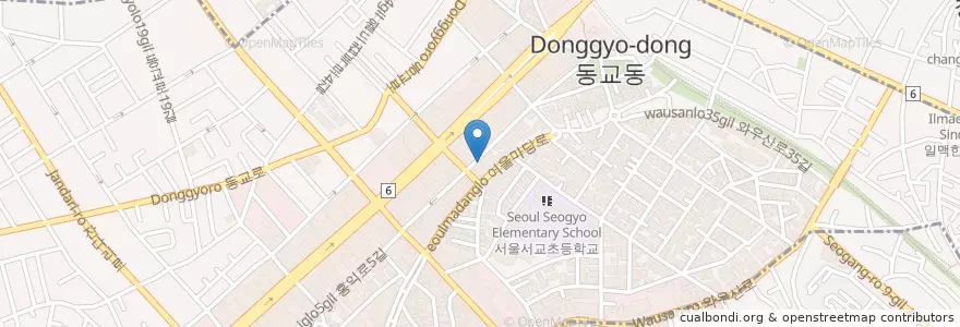 Mapa de ubicacion de 버거킹 홍대역점 en Coreia Do Sul, Seul, 마포구, 서교동.